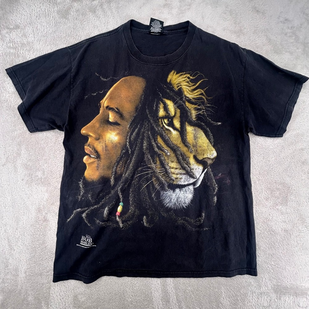 Zion Rootswear Bob Marley Lion T Shirt Mens Large Black Preowned Stains